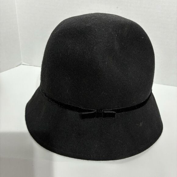 Gymboree 100% Wool Black Cloche Hat Bow Accent Girls Size L (2015) Classic Style - Picture 2 of 5